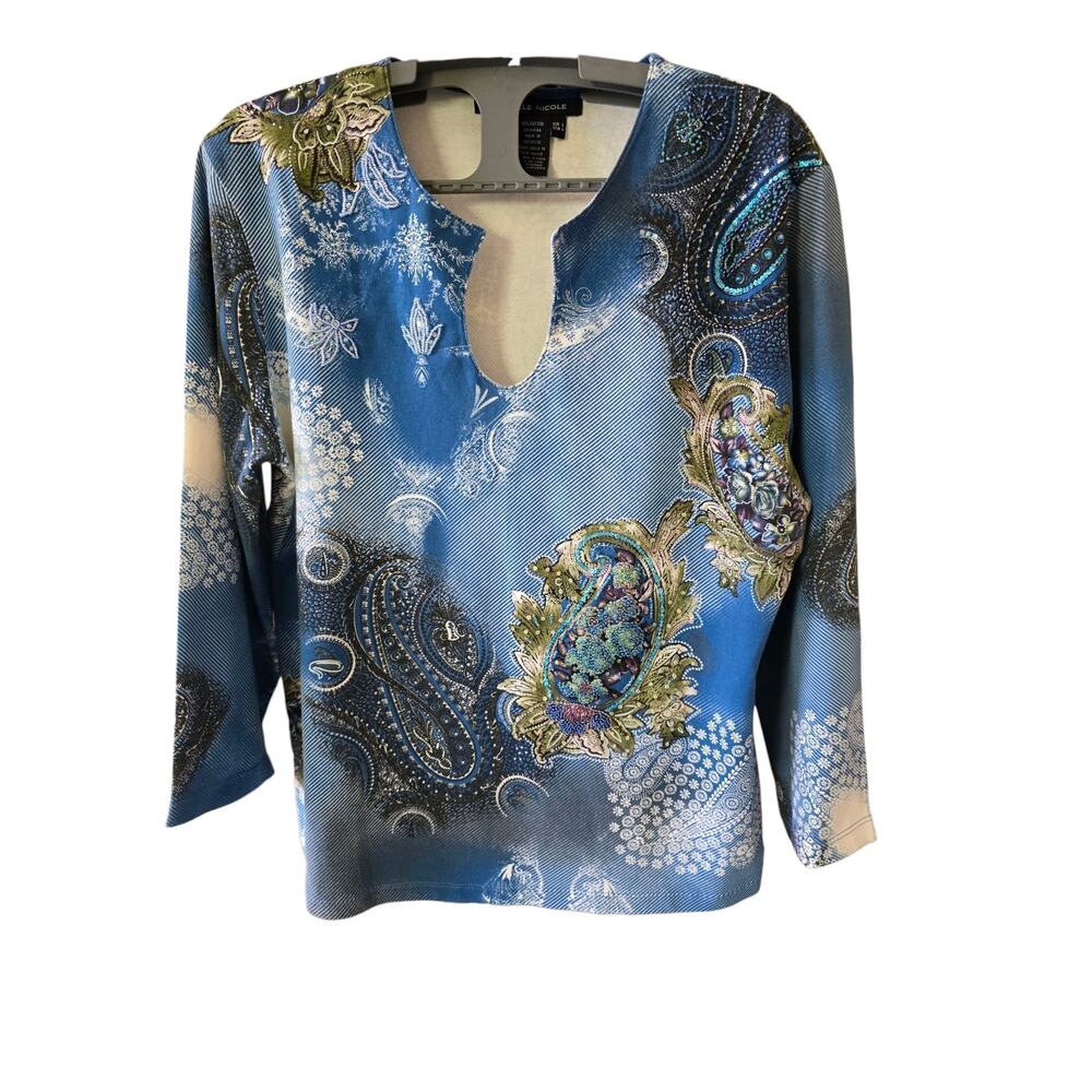 Michelle Nicole Women's Size L Pullover Blouse Top Sequined Beaded Boho Design
